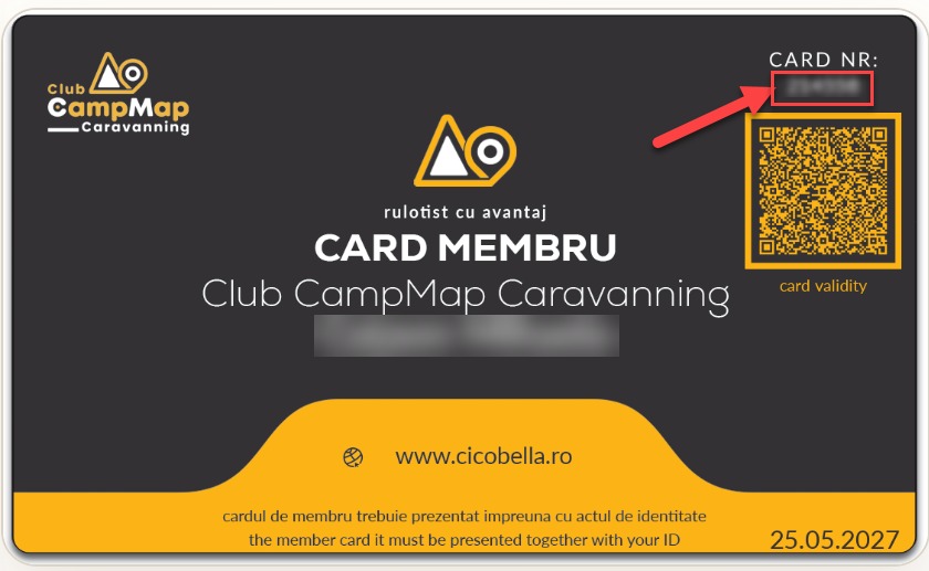 CARD NR pe cardul de membru CampMap