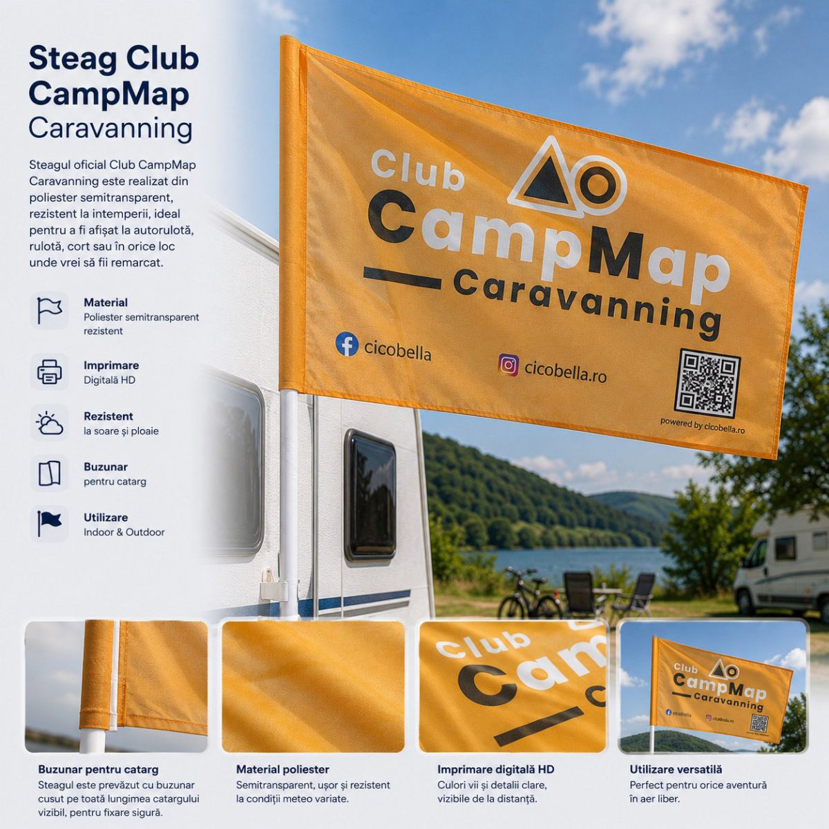 Steag Club CampMap Caravaning – cu buzunar pentru catarg | Print HD