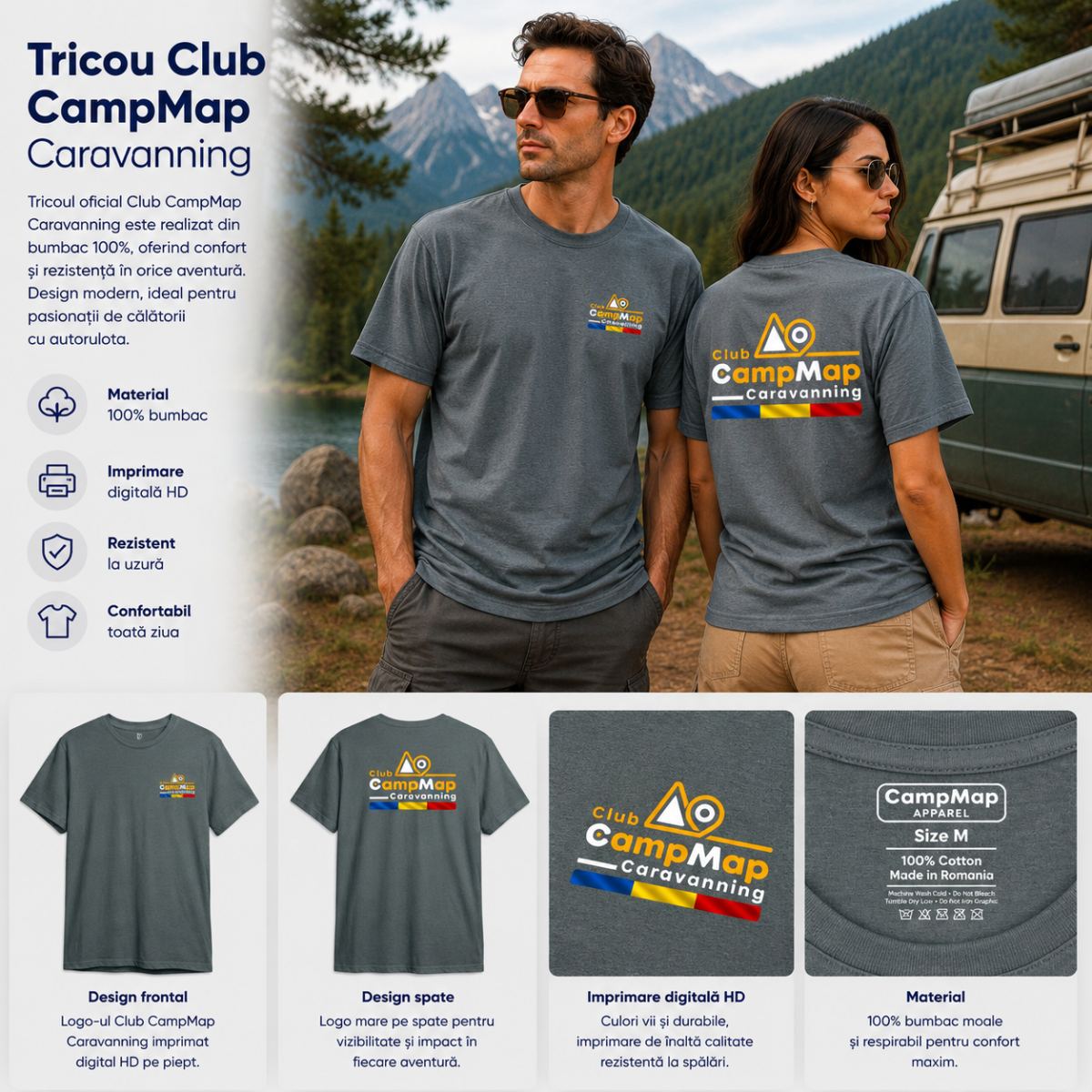 Tricou Official Club CampMap Caravanning - Unisex Gri