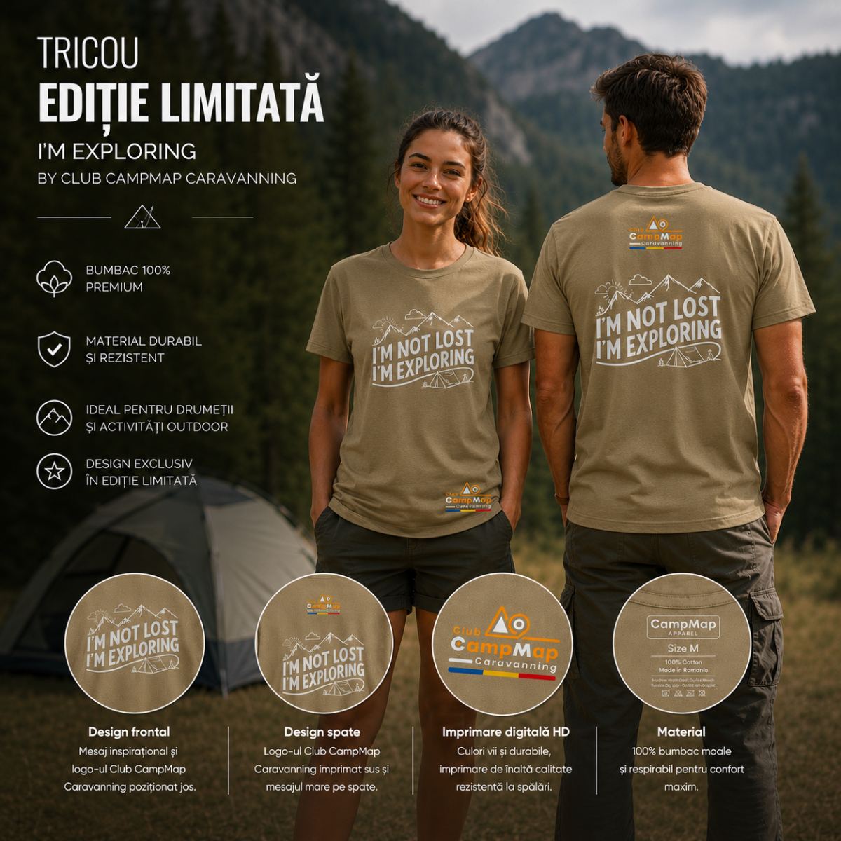 Tricou Limited Edition by Club CampMap Caravanning - Unisex Kaki