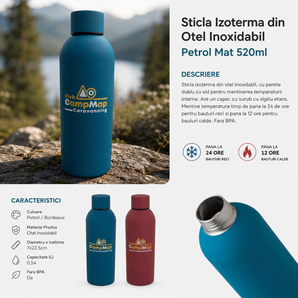Sticlă Izotermă Club CampMap Caravanning - din Oțel Inoxidabil Mat – 540 ml