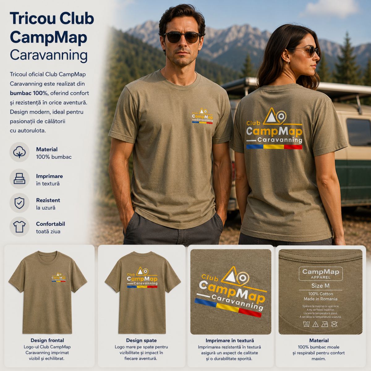 Tricou Official Club CampMap Caravanning - Unisex Kaki